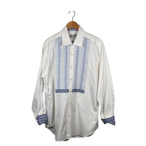 Robert Graham Tuxedo Shirt Embroidered Button Up Gingham Flip Cuff X Large White